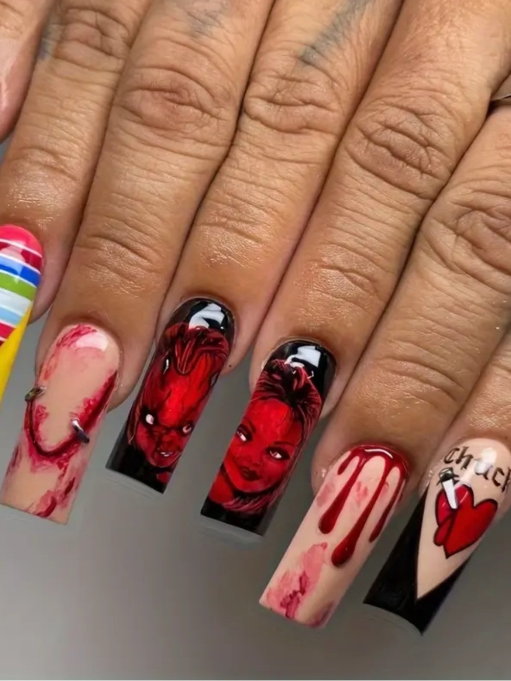 Bold Red Horror-Themed Press On Nail Set - Women Makeup